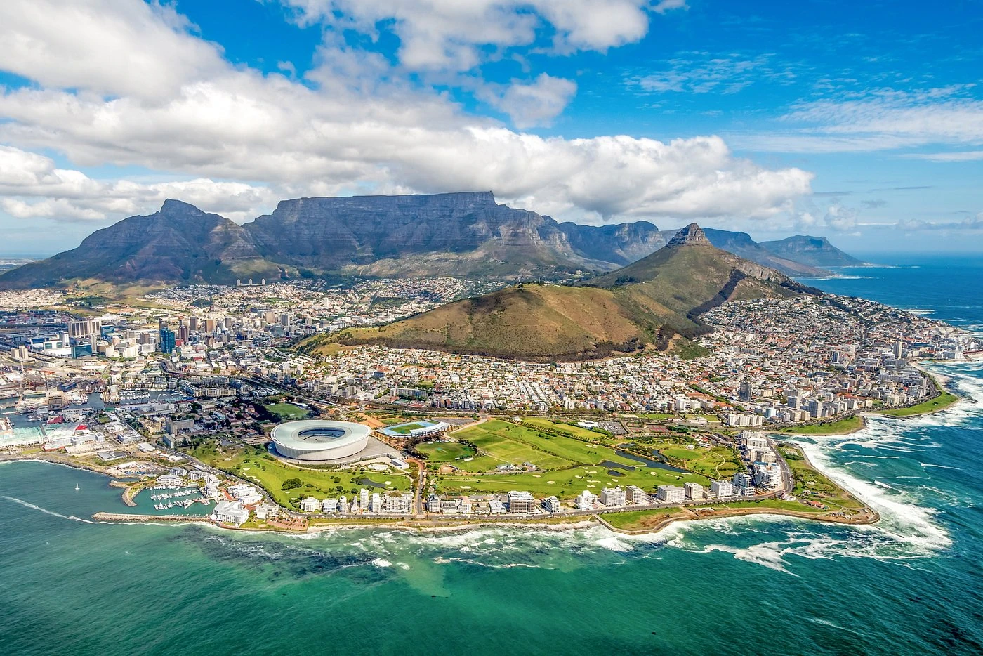 Aerial view of Cape Town and Table Mountain