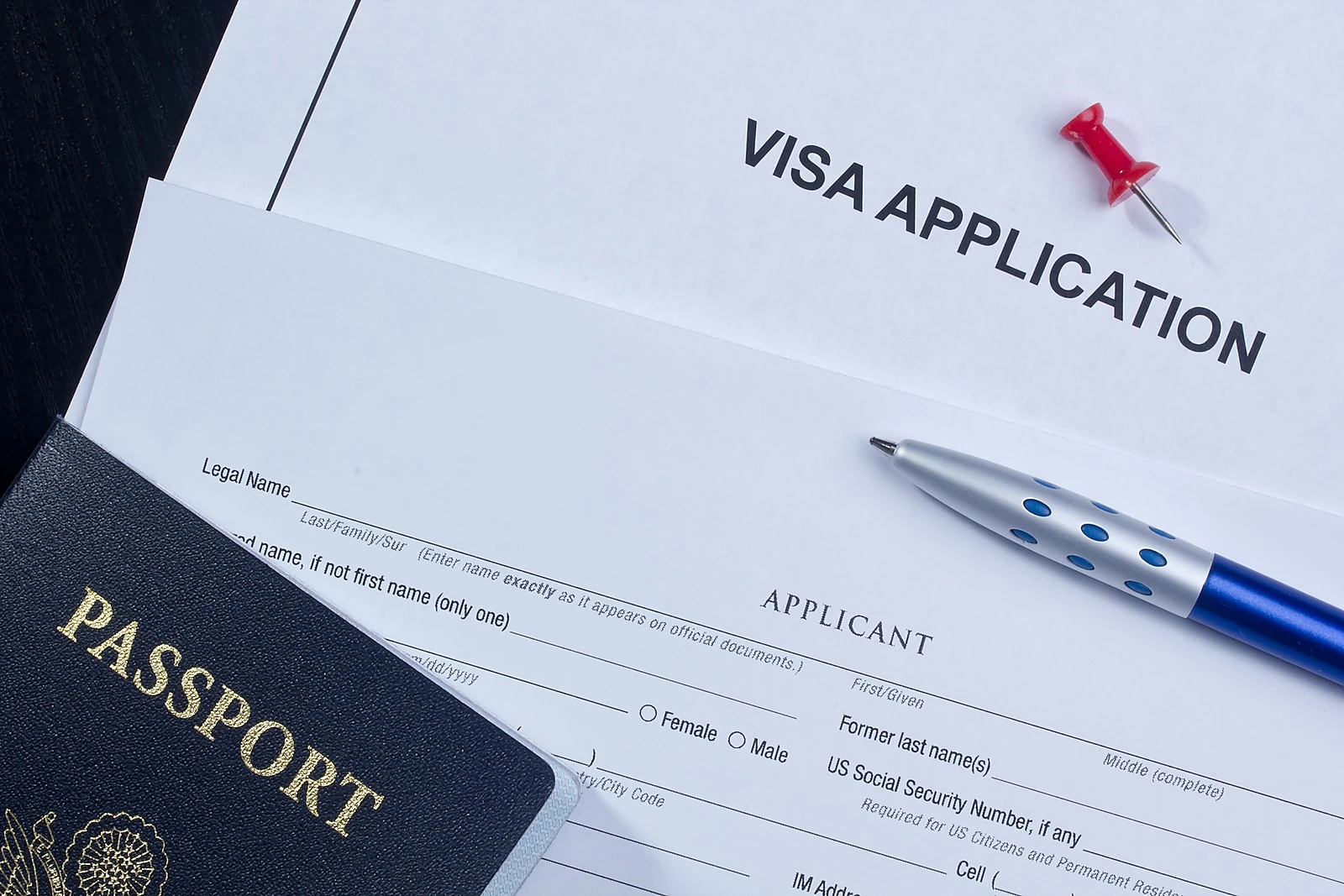 Visa application document and passport
